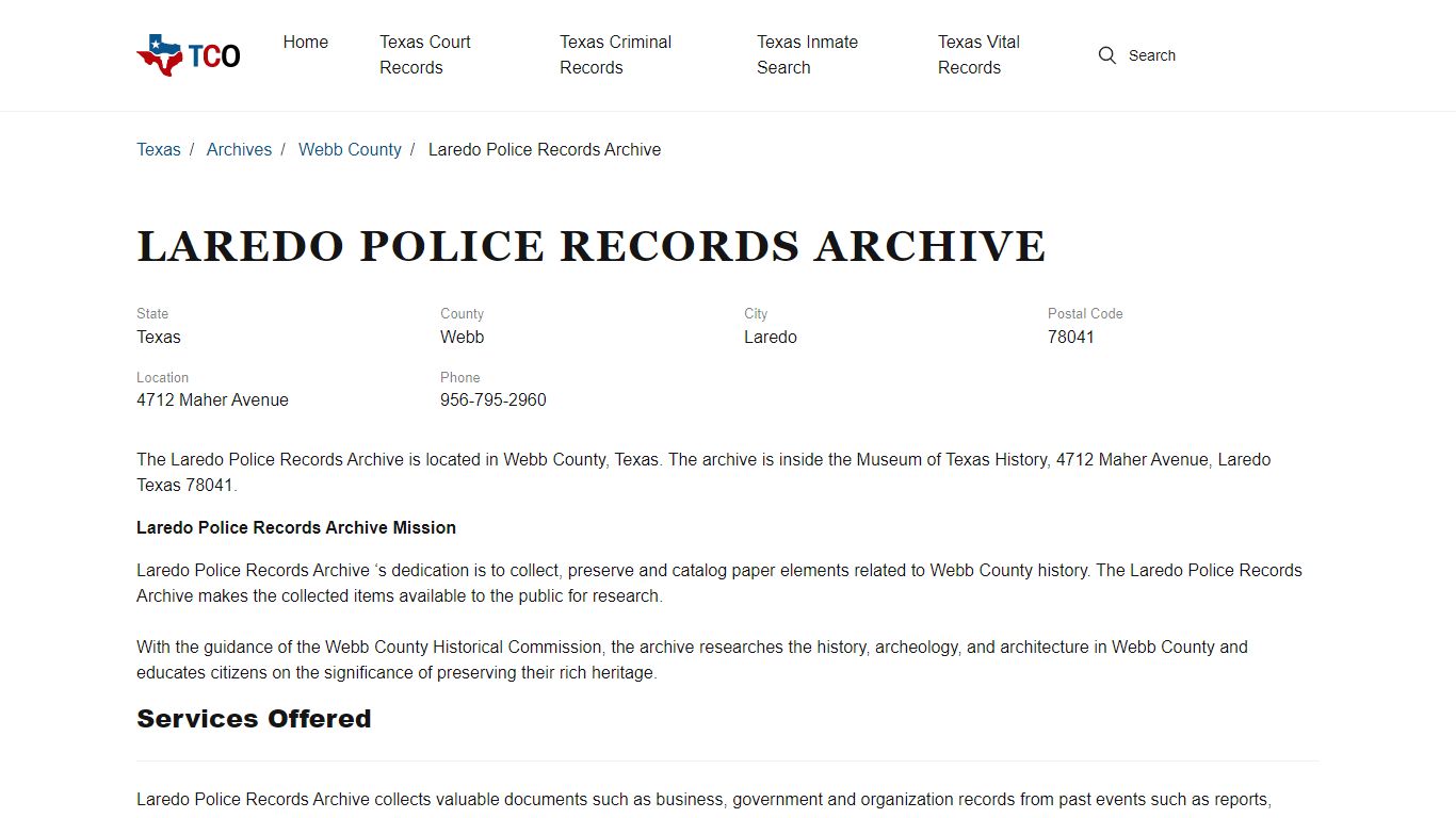 Laredo Police Records Archive in Laredo, TX - Contact Information and ...