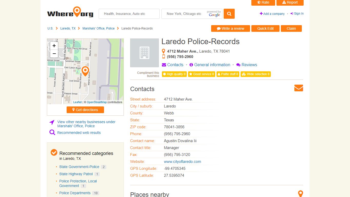 Laredo Police-Records, Laredo, TX - 4712 Maher Ave. - Marshals' Office ...