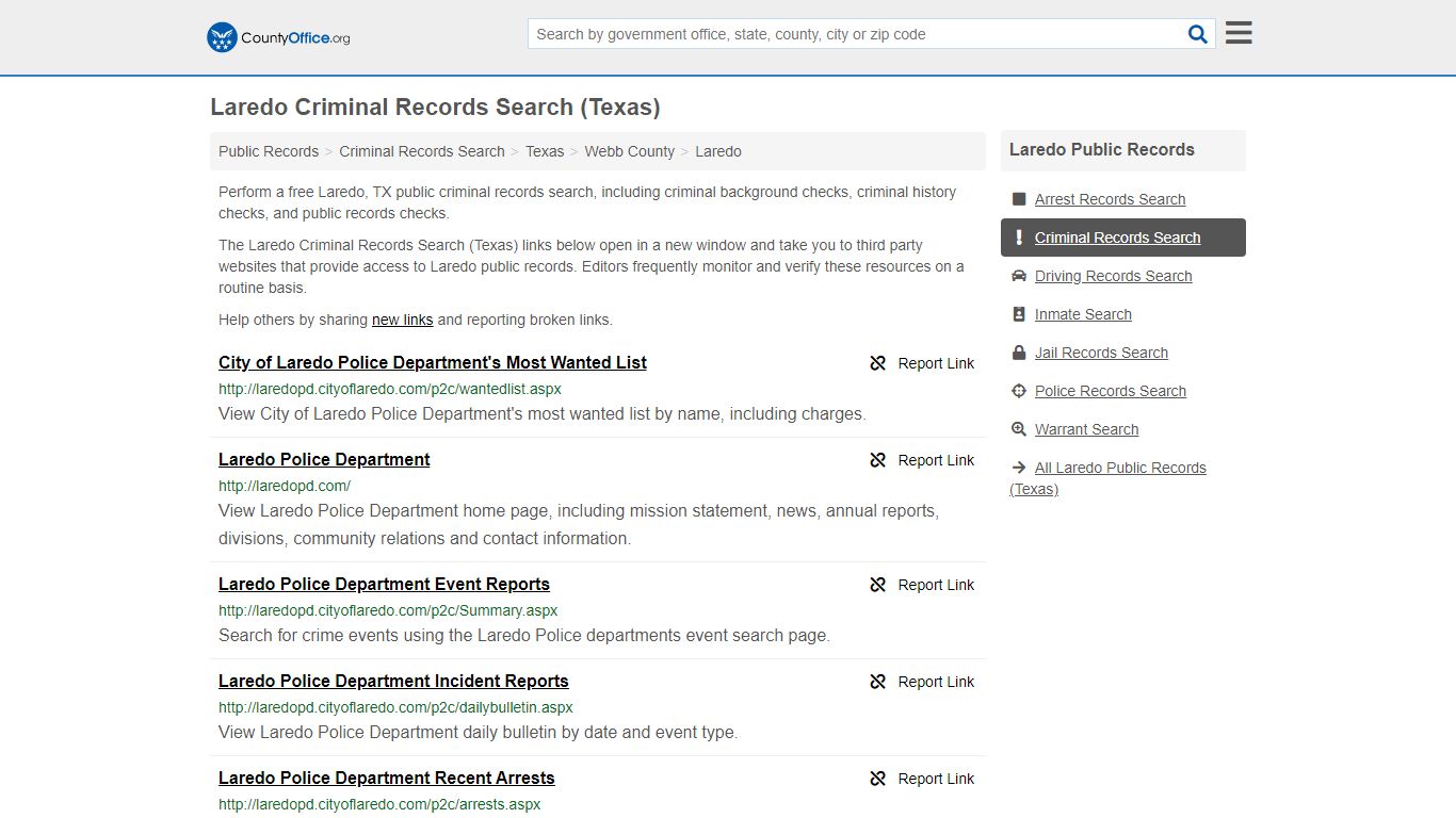 Laredo Criminal Records Search (Texas) - County Office